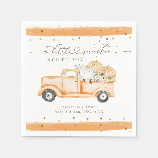 Pumpkin Truck Modernes Fall Baby Dusche Serviette (Vorderseite)