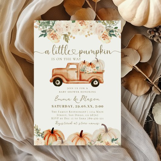 Pumpkin Truck Orange Fall Neutral Baby Dusche Einladung