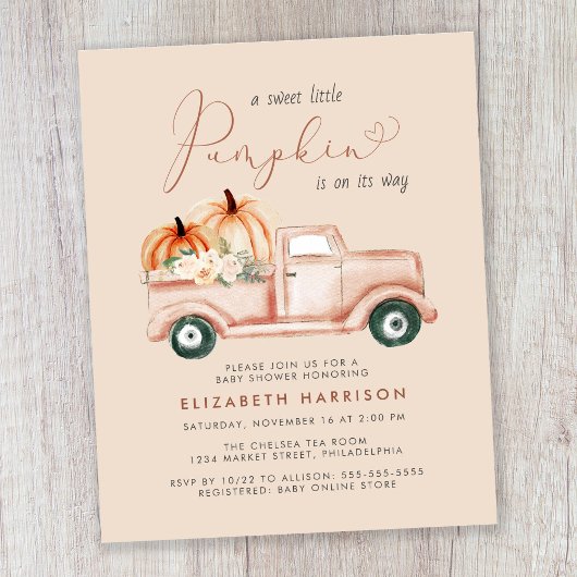 Pumpkin Truck Watercolor Kinderdusche Einladung