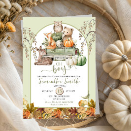 Pumpkin Truck Woodland Animals Oh Boy Baby Dusche Einladung