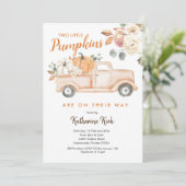Pumpkin Trucks Floral Baby Dusche Einladung (Stehend Vorderseite)
