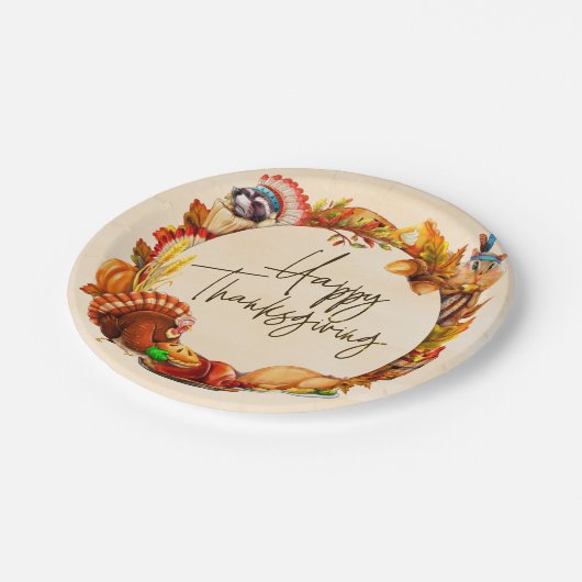Pumpkin Türkei glücklich Thanksgiving Frame Pappteller (Schrägansicht)