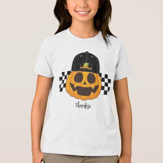 Pumpkin Typ Kleinkind Retro Boys Halloween Fall Tri-Blend Shirt (Vorderseite)
