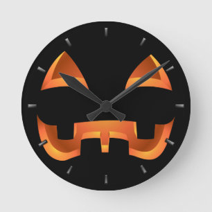 Pumpkin-Uhr Halloween-Jack-O-Lantern-Wandklemme Runde Wanduhr