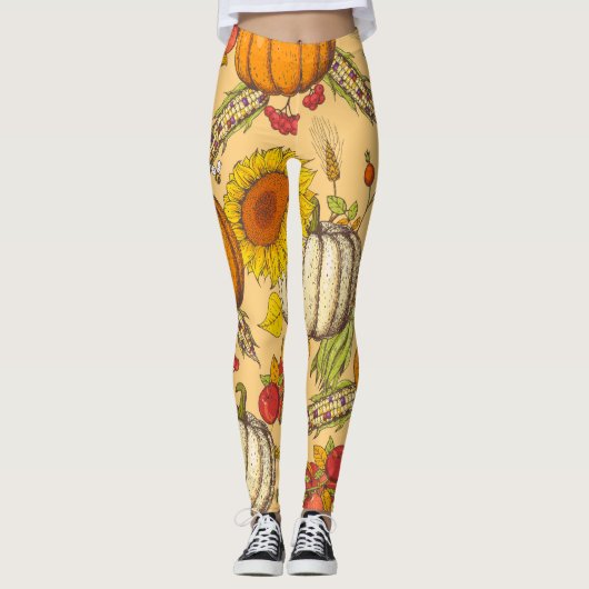 Pumpkin und Ahorn Blätter Muster. Leggings (Vorderseite)