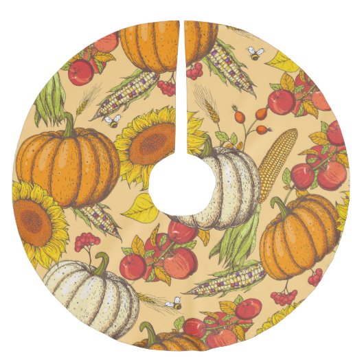 Pumpkin und Ahorn Blätter Muster. Polyester Weihnachtsbaumdecke (Vorderseite)