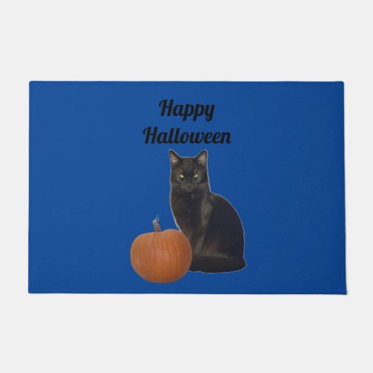 Pumpkin und Black Cat Happy Halloween Blue Fußmatte (Vorderseite)