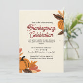 Pumpkin und Blätter Erntedank Celebration Einladung (Stehend Vorderseite)
