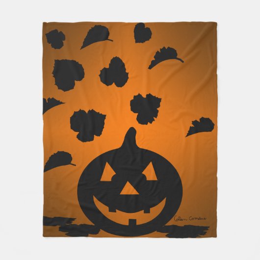Pumpkin und Blätter Silhouette Fleecedecke (Vorderseite)