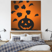 Pumpkin und Blätter Silhouette Leinwanddruck (Insitu (Schlafzimmer))