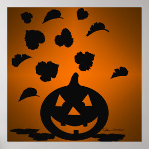 Pumpkin und Blätter Silhouette Poster