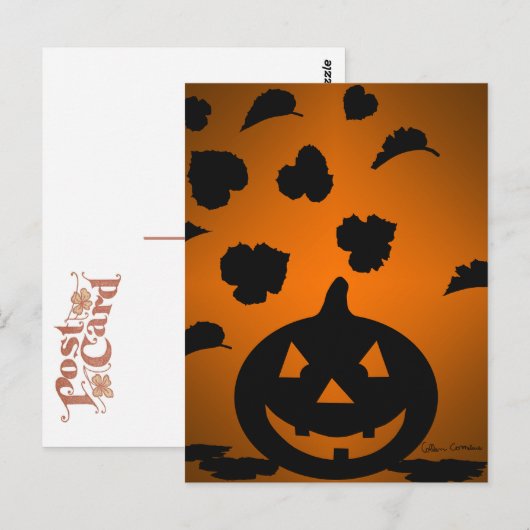 Pumpkin und Blätter Silhouette Postkarte (Vorne/Hinten)