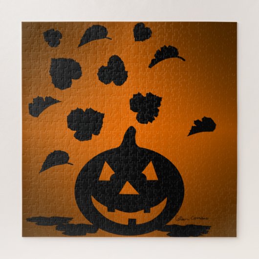 Pumpkin und Blätter Silhouette Puzzle (Vertikal)
