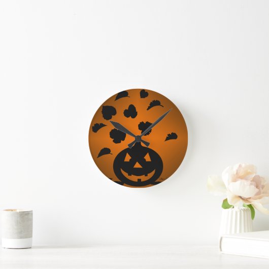 Pumpkin und Blätter Silhouette Runde Wanduhr (Zuhause)