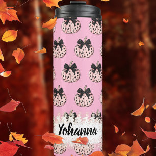 Pumpkin und Bow Pink Coquette Halloween Thermosbecher