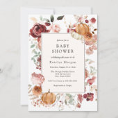 Pumpkin und Burgundy Floral Baby Shower Einladung (Vorderseite)