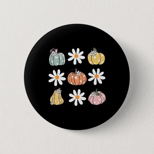 Pumpkin und Daisy Blume Niedlichen Fall Halloween Button (Vorderseite)