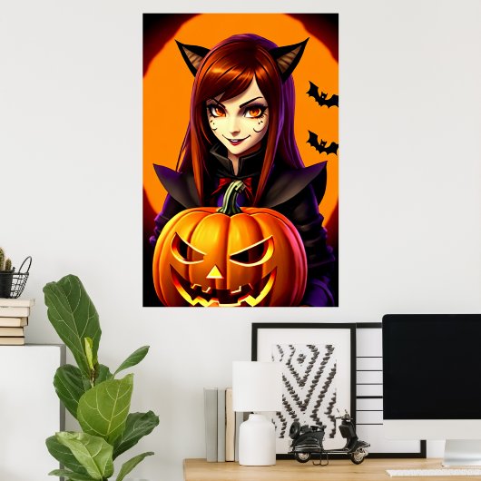Pumpkin und eine junge Dame | AI Art Poster (Heimbüro)