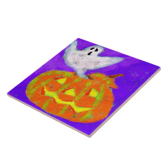 Pumpkin und Ghost Abstrakte Halloween-Kunst Fliese (Seite)