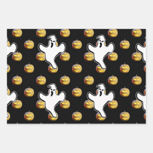 Pumpkin und Ghost Halloween Wrapping Paper Sheet Geschenkpapier Set