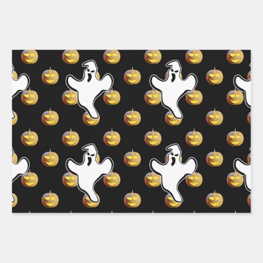 Pumpkin und Ghost Halloween Wrapping Paper Sheet Geschenkpapier Set (Vorderseite)