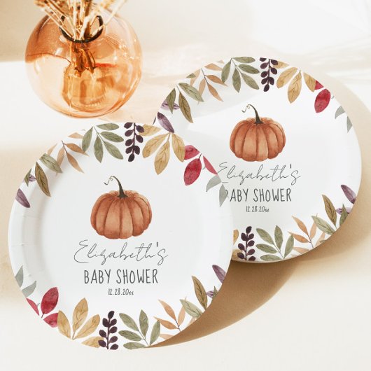 Pumpkin und Herbstleaves Babydusche Pappteller