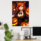 Pumpkin und Lady mit Katzenohren | Art der AI Poster (Heimbüro)