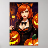 Pumpkin und Lady mit Katzenohren | Art der AI Poster (Vorne)