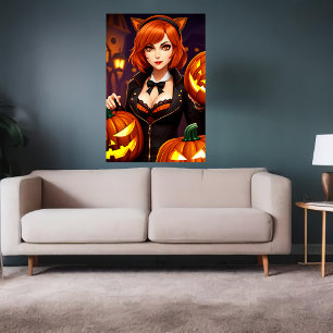 Pumpkin und Lady mit Katzenohren   Art der AI Poster