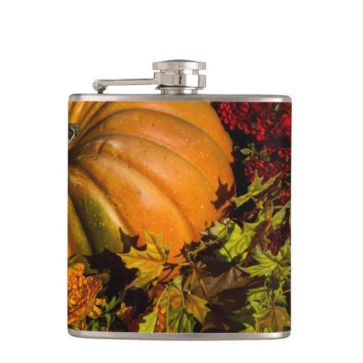 Pumpkin- und Mum-Arrangement Flachmann (Vorderseite)
