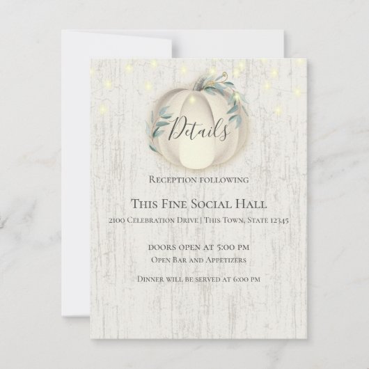 Pumpkin und String Lights Rustische Details und In Einladung (Vorderseite)