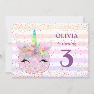 Pumpkin Unicorn Girls 3. Geburtstag Einladung
