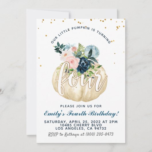 Pumpkin Vierten Geburtstag Einladung (Vorderseite)