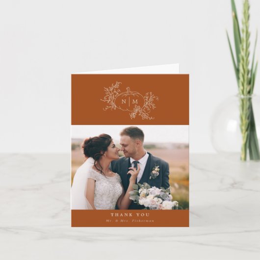 Pumpkin Vines Monogram Wedding Danke Karten (Vorderseite)