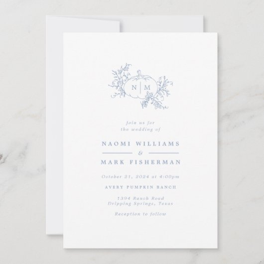 Pumpkin Vines Monogram Wedding Einladung (Vorderseite)