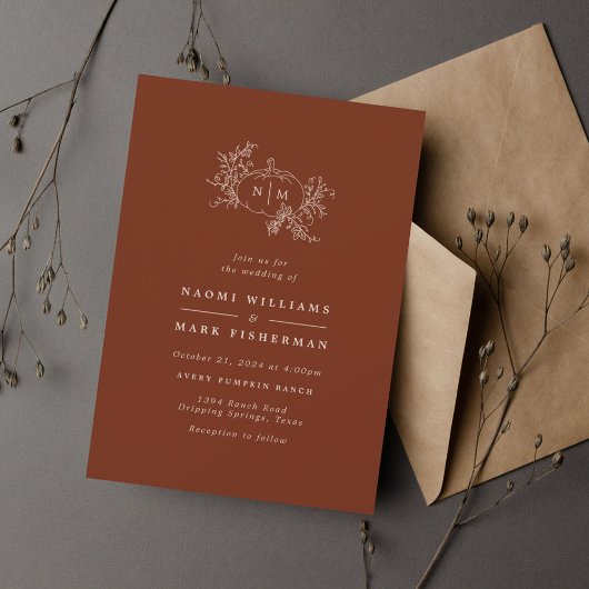 Pumpkin Vines Monogram Wedding Einladung