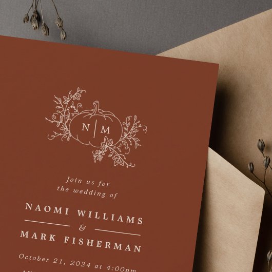 Pumpkin Vines Monogram Wedding Einladung