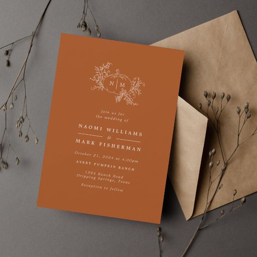 Pumpkin Vines Monogram Wedding Einladung