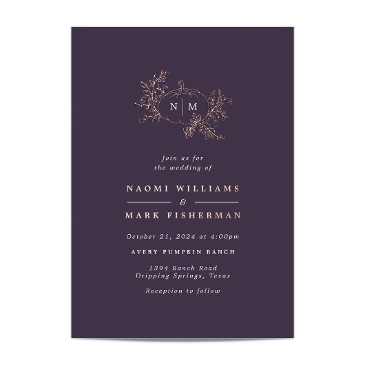 Pumpkin Vines Monogram Wedding Foil Einladung