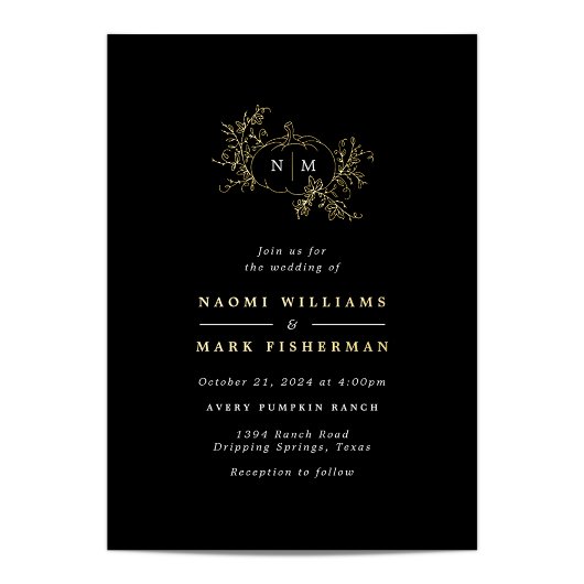 Pumpkin Vines Monogram Wedding Foil Einladung