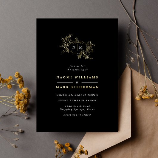 Pumpkin Vines Monogram Wedding Foil Einladung