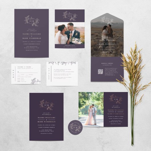 Pumpkin Vines Monogram Wedding Foil Einladung