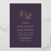 Pumpkin Vines Monogram Wedding Foil Einladung (Vorderseite)