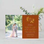 Pumpkin Vines Monogram Wedding Foil Einladung (Stehend vorne)