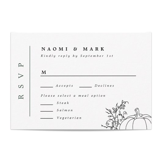 Pumpkin Vines Monogram Wedding RSVP Card