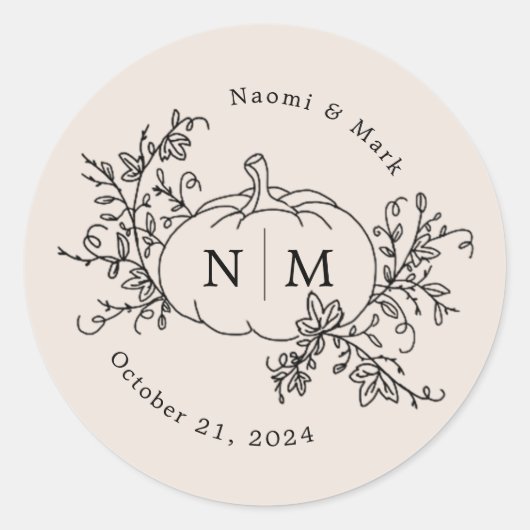 Pumpkin Vines Monogram Wedding Runder Aufkleber (Vorderseite)