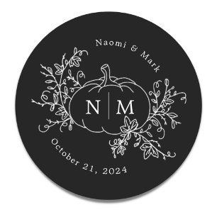 Pumpkin Vines Monogram Wedding Runder Aufkleber
