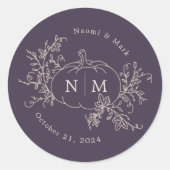 Pumpkin Vines Monogram Wedding Runder Aufkleber (Vorderseite)