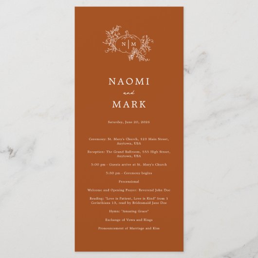 Pumpkin Vines Wedding Program Programm (Vorderseite)