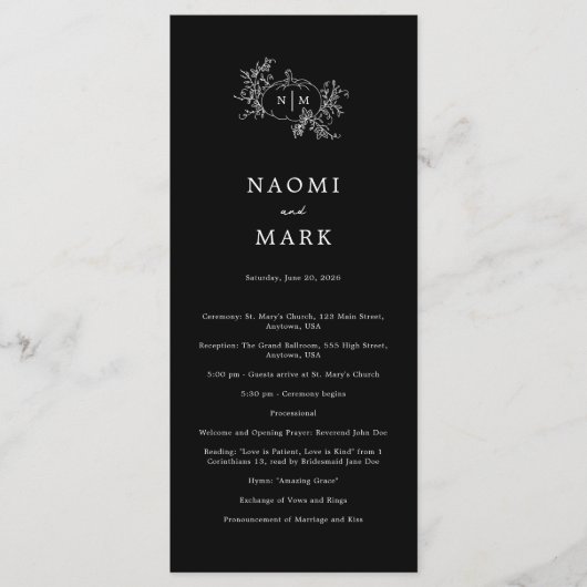 Pumpkin Vines Wedding Program Programm (Vorderseite)